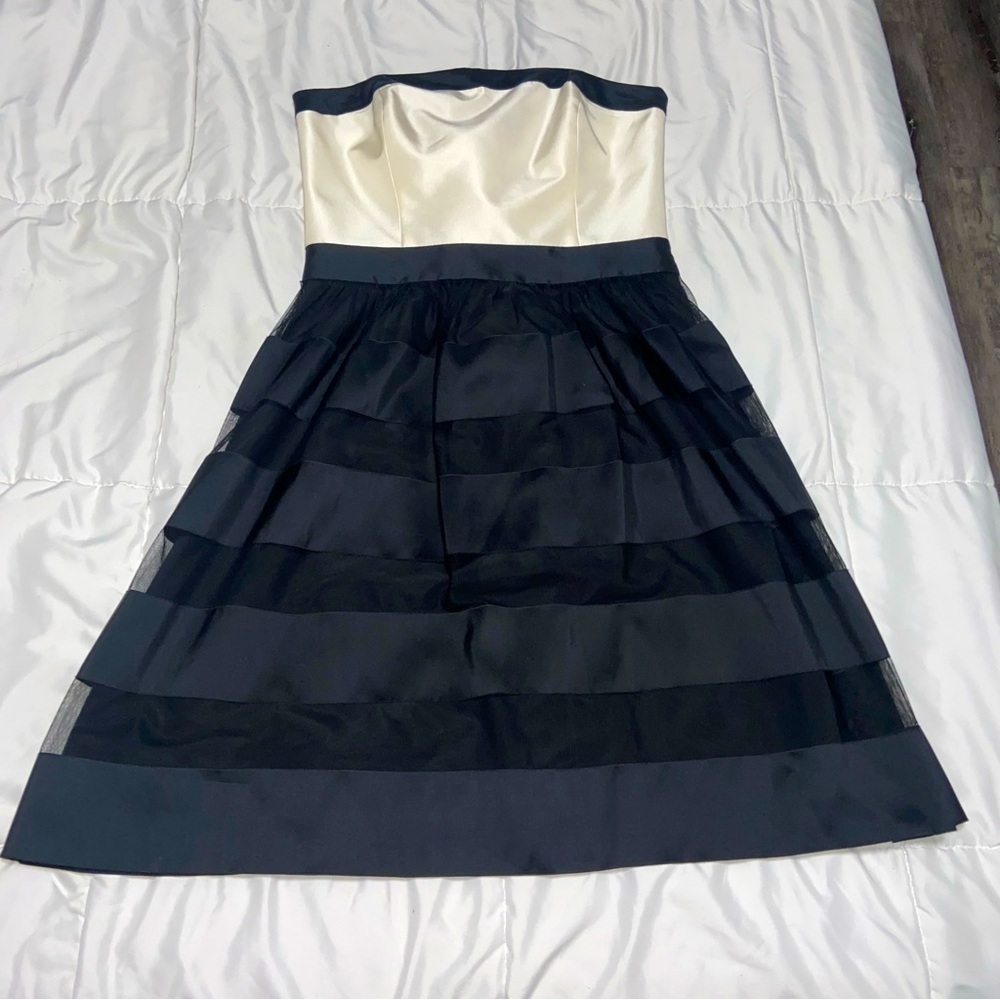 White House Black Market Strapless Ivory and Black Party Dress